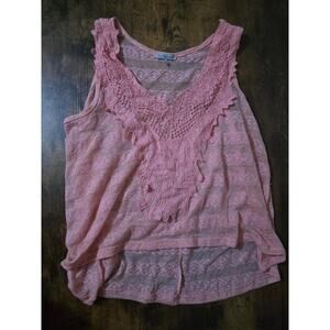 ✨ Pink Lace Boho Tank Top – Charlotte Russe – Ruffle Crochet Detail ✨